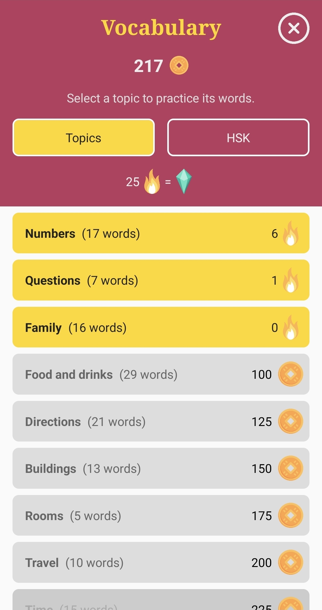 Hanzi application topics screenshot
